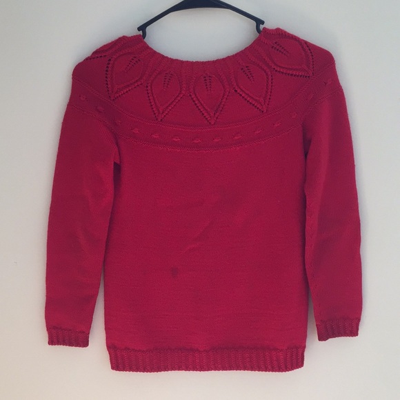 Girl's Handknit Red Wool Sweater - Picture 2 of 8